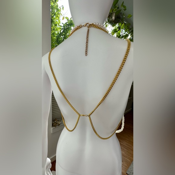 Mermaid Pearl Rhinestone & Gold Chain Jewelry Top fits B-D cup Handmade Unique - Picture 6 of 15